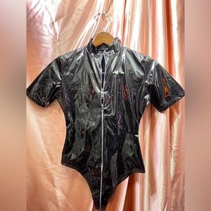 New Wet Look Black Bodysuit